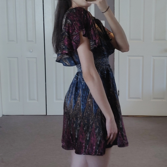 Silk fit and flare flutter sleeve mini dress - Picture 5 of 13